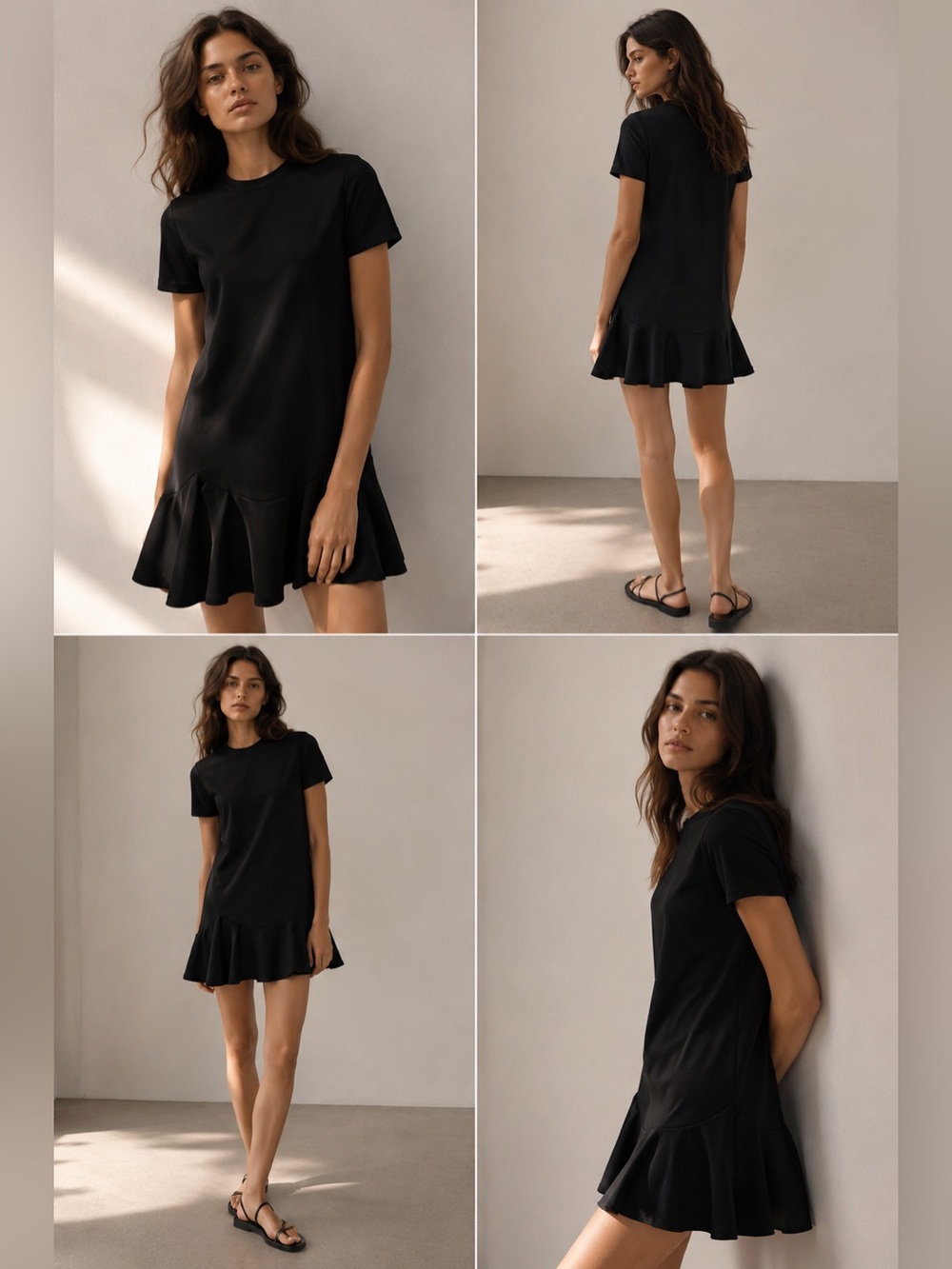 Zara Black Short-Sleeve Ruffle-Hem Mini Dress
